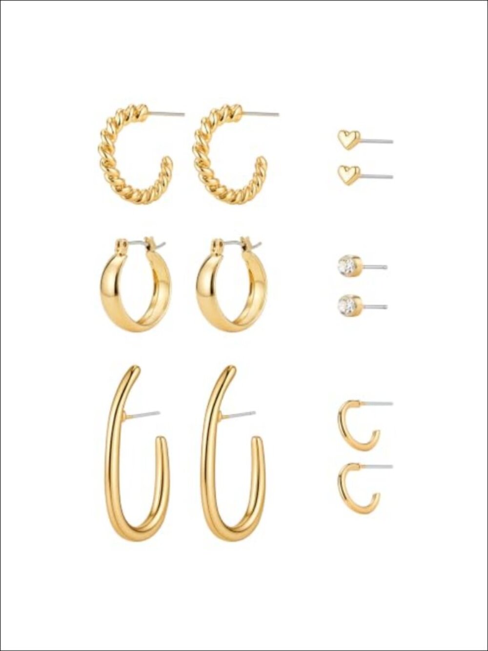 6 Pairs 14K Gold-Plated Hoop & Stud Earrings Set Hypoallergenic Women